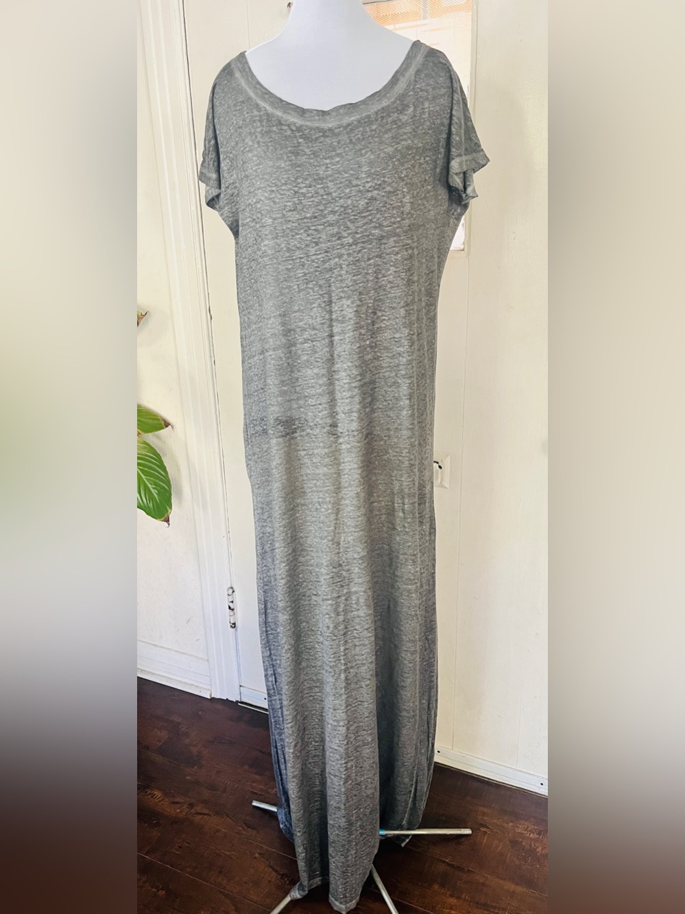Zadig & Voltaire Soft Scoop Neck Grey Women's Long Tee Dress Small